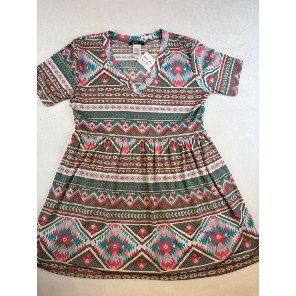 Heimish USA Aztec Print Short Sleeve Dress Casual Boho Festival Medium New - Picture 6 of 7
